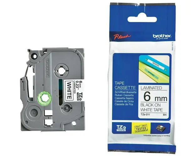 Brother TZE211 Tape 6mm Black/White Ribbon Cartridge