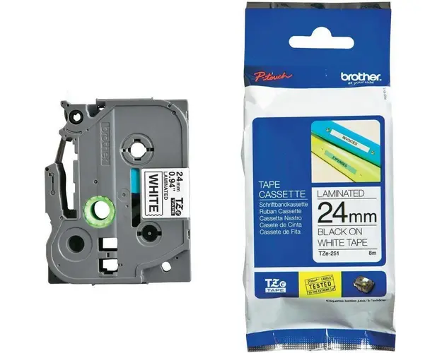 Brother TZE251 Tape 24mm Black/White Ribbon Cartridge