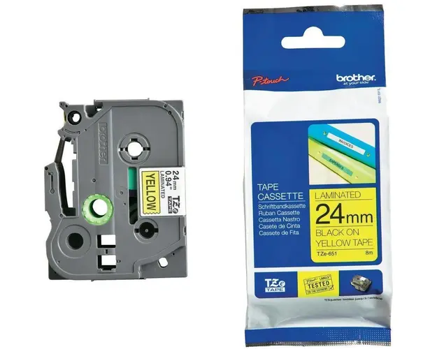 Brother TZE651 Tape 24mm Black/Yellow Ribbon Cartridge
