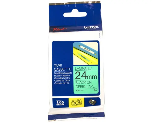 Brother TZE751 Tape 24mm Black/Green Ribbon Cartridge