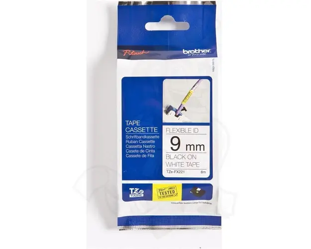 Brother TZEFX221 Tape 9mm Black/White/Flex Ribbon Cartridge