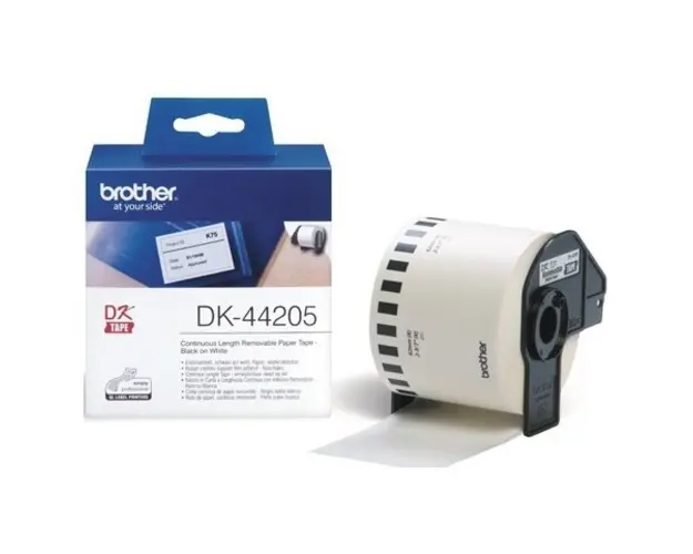 Rola continua de etichete detasabile originala Brother DK-44205  negru pe alb, latime de 62mm