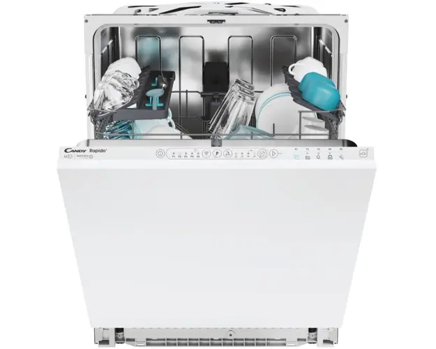 Masina de spalat vase incorporabila Candy Rapido CI 3E6L0W, 13 seturi, 5 programe, Clasa E, WiFi+Ble, Wash &amp; Dry 49&#039;, Motor Speed-Drive Inverter, 60 cm