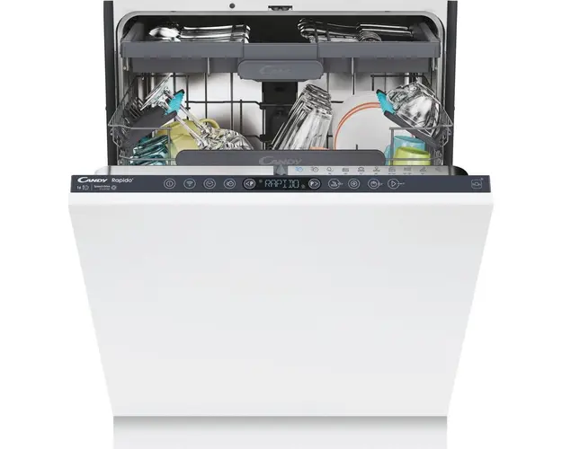 Masina de spalat vase incorporabila Candy Rapido CI 6B4S1PSA, 16 seturi, 10 programe, Clasa B, Motor Inverter, Wi-Fi, Bluetooth, 3 cosuri, Power Wash, Automatic open door, Add-dish, Wash&amp;Dry 35’, Maxi Tub, 60 cm