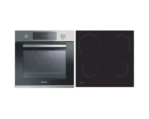 Pachet Cuptor incorporabil Candy FCP605XL/E, 65 l, Grill, Timer + Plita incorporabila, Vitroceramica, Control touch, 60 cm, Negru