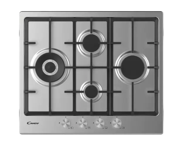 Plita incorporabila Candy CHG6DWPX, Gaz, 4 arzatoare, Gratar fonta, Arzator Wok, 60 cm, Inox