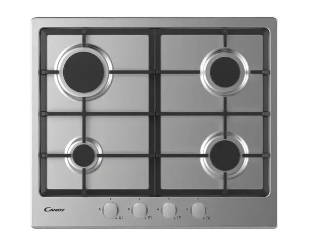Plita incorporabila pe gaz Candy CHG6BRX, 4 arzatoare, aprindere electrica, gratare fonta, 60 cm, inox