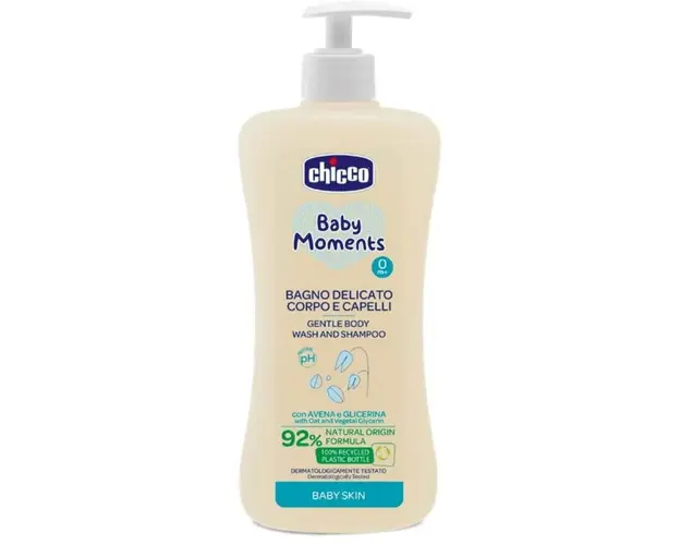Gel de dus si sampon 2 in 1 fara lacrimi Chicco Baby Moments, 500 ml, 0 luni+