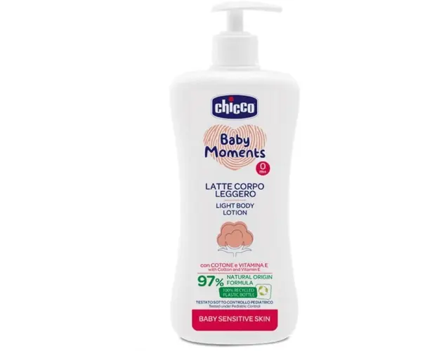 Lotiune dermatologica fluida pentru corp Chicco Baby Moments Sensitive, 500ml, 0 luni+