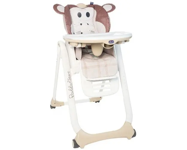 Scaun de masa Chicco Polly 2 Start, 4 roti, monkey, 0 luni+
