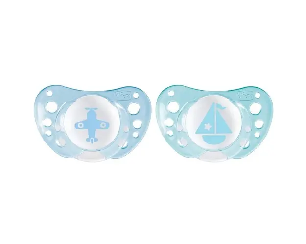 Suzeta din silicon Chicco Physio Air, forma anatomica, albastra, 0-6 luni, 2 buc.