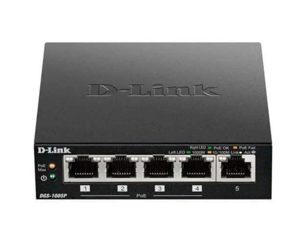 Switch 5-Port Gigabit, 4 PoE Ports, carcasa metal
