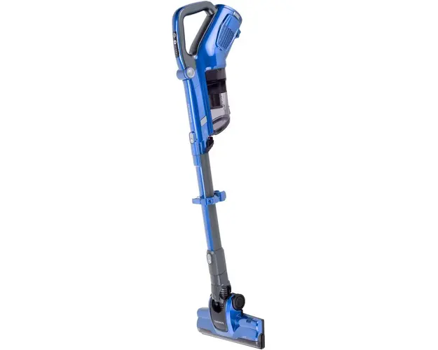 Aspirator Daewoo vertical, 130 W, Putere de aspirare 130 W, recipient praf 0.6 litri, filtru HEPA, Litiu-Ion 22.2 volti, Autonomie 30 de minute, Control pe maner, Indicator de putere, Perie motorizata 15 W, Albastru