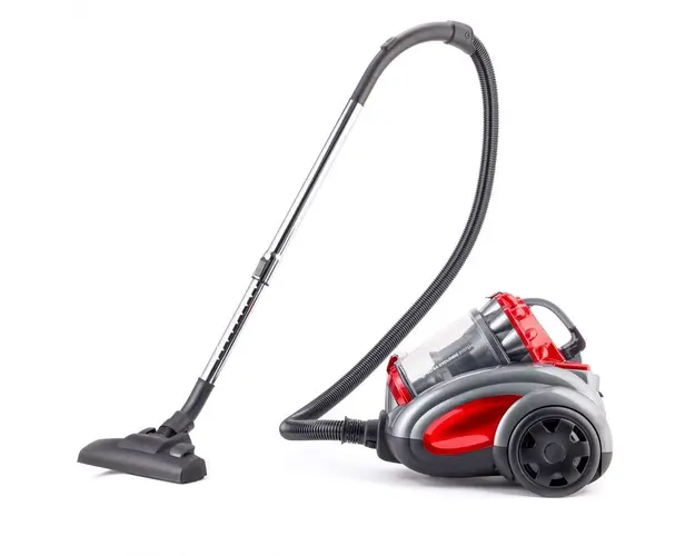 Aspirator fara sac Daewoo RCC-250R-2, 27.9 kWh/an, putere 800 W, recipient colectare praf 2.5 litri, filtru HEPA perie standard + 2 perii mici, Rosu/Negru