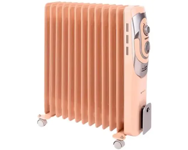 Calorifer electric cu ulei Daewoo, 2500 W, 13 Elementi, 5 Canale de ulei, 3 Nivele de putere, Termostat reglabil, Protectie supraincalzire, Indicator luminos, Crem