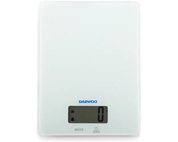 Cantar nutritional cu Bluetooth Daewoo DKS20B, 5 kg, 1 g, sticla 4 mm, afisaj LCD, app iOS, Alb