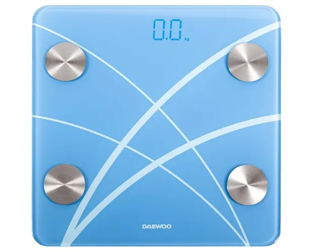Cantar electronic de persoane cu Bluetooth Daewoo, 180 kg, Pornire automata, Bluetooth 4.0, Display LED, Blue