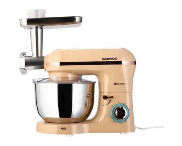 Mixer cu bol Daewoo DHM200MGC, putere 2000 W, capacitate de tocare 1.2 kg / minut, 3 discuri de taiere din inox, capacitate bol 5.5 litri, accesorii incluse:tel, carlig framantare, palete amestecare, Crem
