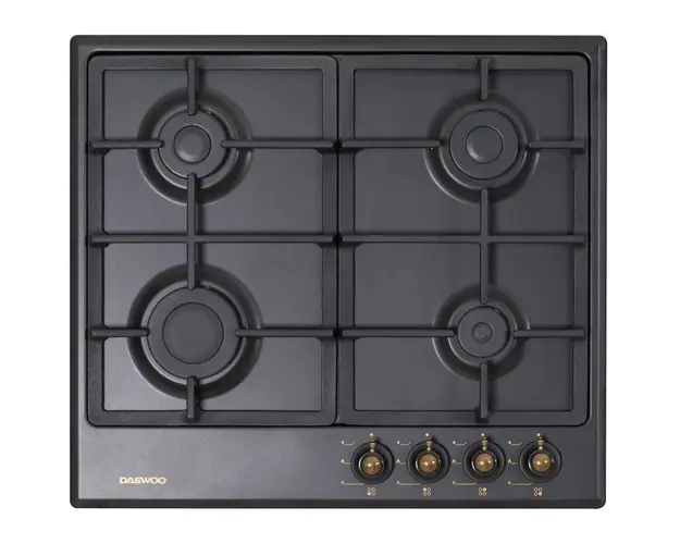 Plita gaz DWHBG-6400RANT, comenzi frontale, aprindere buton, gratare fonta, design rustic, Antracit