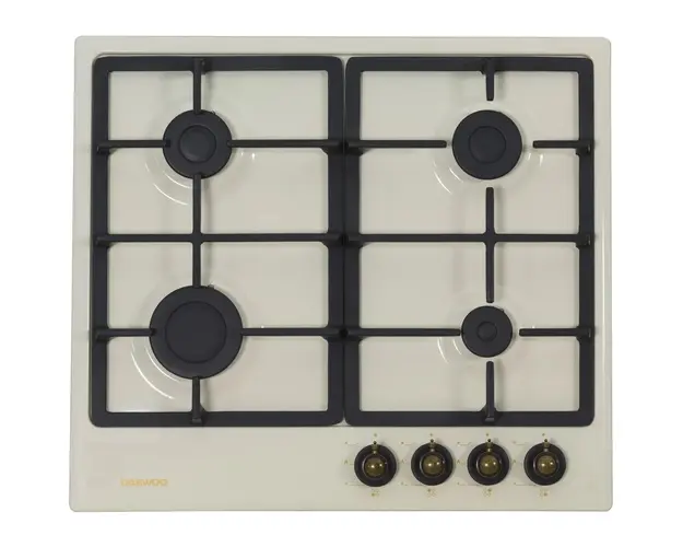 Plita incorporabila Daewoo DWHBG-6400RBJ, Gaz, 4 arzatoare, Aprindere electrica, Gratare emailate, 60 cm, Crem rustic
