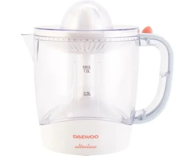 Storcator de citrice Daewoo UltraLine, 40 W, capacitate 1 litru, 2 conuri stoarcere, 2 filtre ajustabile, Alb