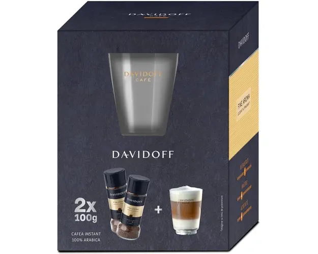Set Cafea Instant Davidoff Café Fine Aroma 2x100g + Cana Latte Machiatto