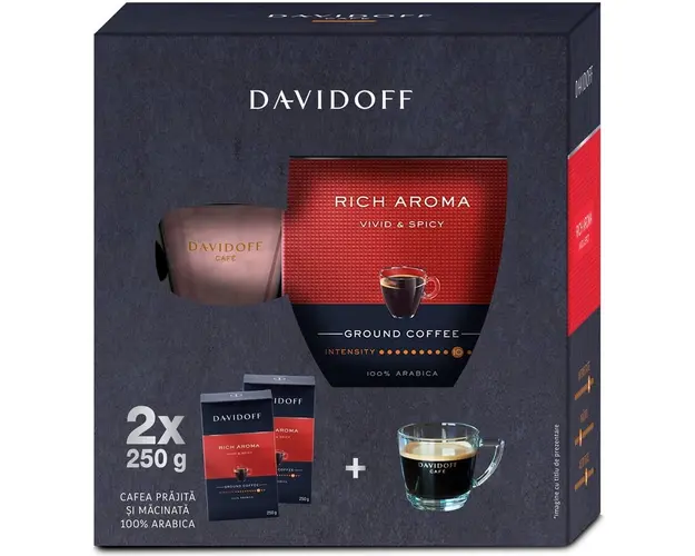 Set Cafea prajita, macinata si vidata Davidoff Café Rich Aroma 2x250g + Cana Espresso 85ml