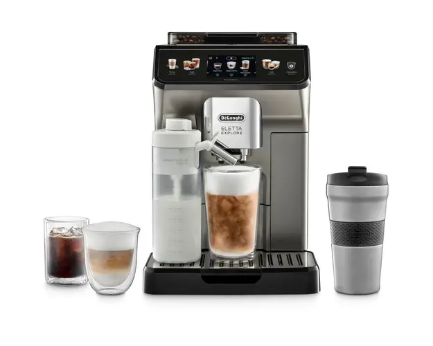 Espressor automat Eletta Explore ECAM 450.86.T, 2 Carafe cu tehnologie LatteCrema, Tehnologie de extractie la rece, Rasnita cu tehnologie Bean Adapt, Coffee Link App, Cana 473 ml, 1450W, 19 bar, 1.8 l, Negru  Argintiu inchis