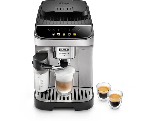 Espressor automat De’Longhi Magnifica Evo ECAM 290.61.SB, 1450W, 1,8l, 15 bar, carafa pentru lapte, sistem LatteCrema, rasnita cu 13 setari, Negru - Argintiu