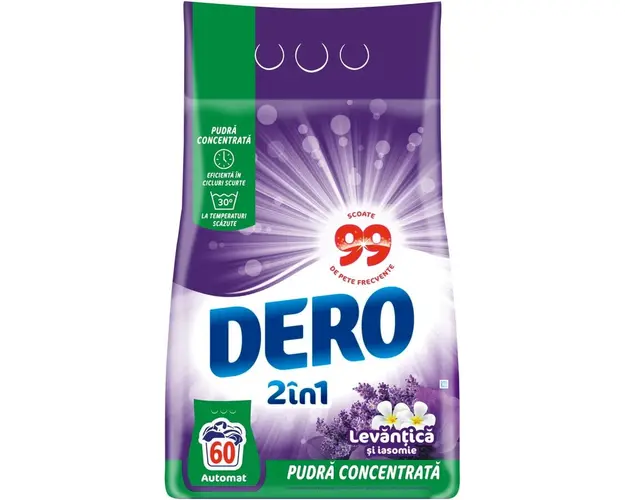 Detergent de rufe pudra Dero 2in1 Levantica si iasomie, 4.5 kg, 60 spalari