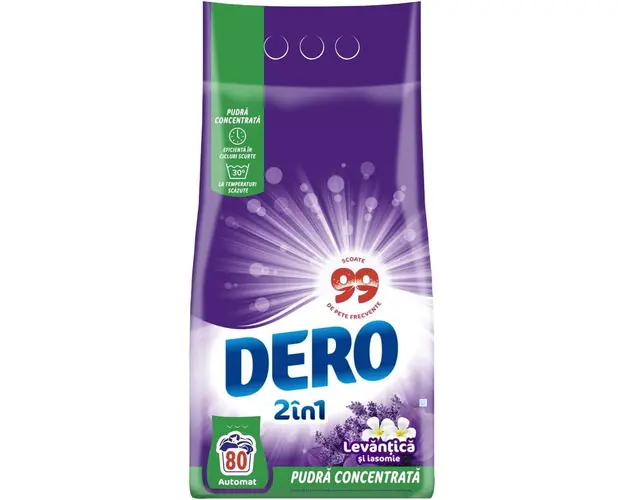 Detergent de rufe pudra Dero 2in1 Levantica si iasomie, 6 kg, 80 spalari