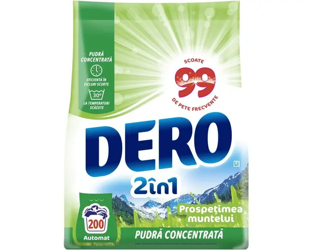 Detergent de rufe pudra Dero 2in1 Prospetimea Muntelui, 15 kg, 200 spalari