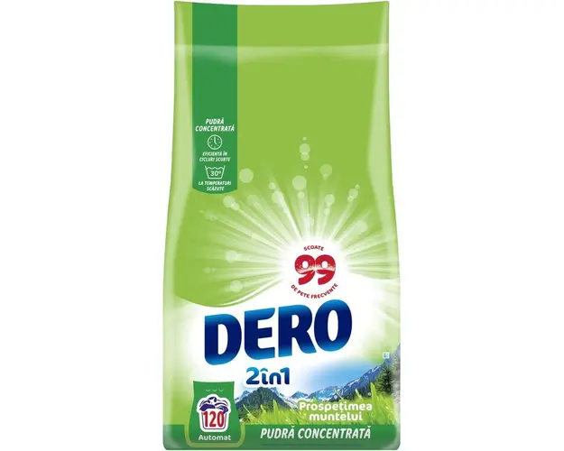 Detergent de rufe pudra Dero 2in1 Prospetimea Muntelui, 9 kg, 120 spalari