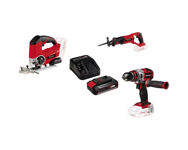 Masina de gaurit si insurubat (bormasina) pe acumulator Einhell PXC TE-CD 18 Li Brushless Solo + Fierastrau pendular Einhell PXC TE-JS 18 Li + Fierastrau multifunctional EInhell PXC TE-AP 18 Li Solo + Starter Kit PXC 18V, 2.5Ah, max 720W