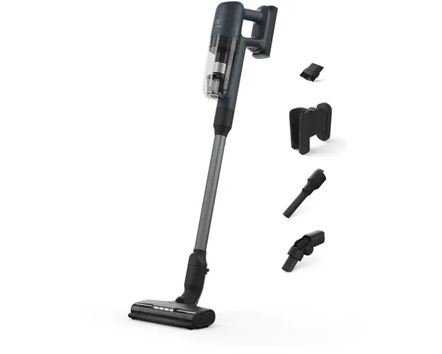Aspirator vertical multifunctional ELECTROLUX Seria 700 EP71UB14DB, 100 AirWatt, 4000 mAh Li-Ion, motor BLDC, autonomie max 50 min, perie motorizata multi-suprafete cu lumini LED, duza spatii inguste, tub special multi - unghi, albastru denim