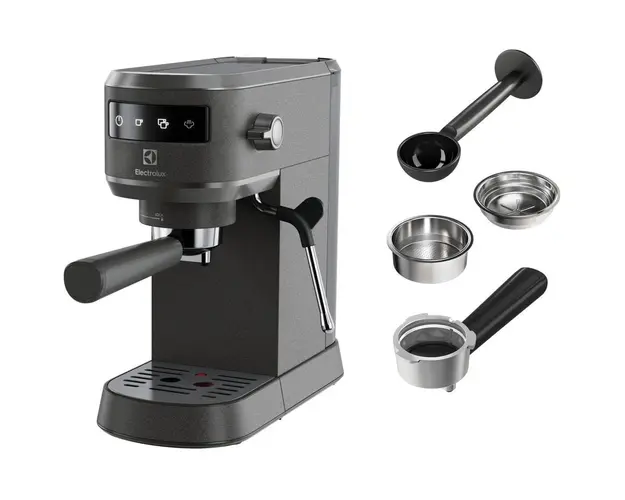 Espressor manual Electrolux Explore 6 E6EC1-B6ST, 1400W, 15 bar, 1l, suport incalzit pentru cesti, tehnologie Thermo-Block pentru incalzire rapida, Auto-Shot Volume Control, optiune apa fierbinte, notificare decalcifiere, negru