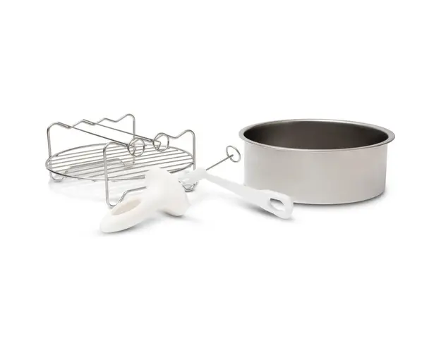 Kit accesorii pentru friteuzele cu aer cald de min 3 litri, forma pentru aluat diametru 16,5 cm, aparat pentru spiralat legume/fructe, grill 16,5 cm, 3 tepuse pentru frigarui