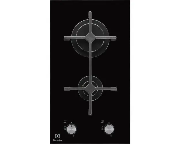 Plita incorporabila pe gaz Electrolux EGC3322NVK, 2 arzatoare, aprindere electrica integrata, negru