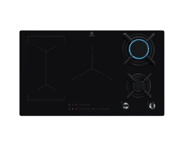 Plita incorporabila Electrolux KDI951723K, mixta inductie si gaz, 90 cm latime, functie punte, Booster, Gratare de fonta, Oprire automata, Culoare neagra