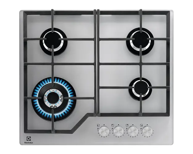 Plita incorporabila Electrolux KGG64362S, gaz, 4 arzatoare, 60 cm, Gratare fonta, Aprindere electrica, Arzator Wok, Inox