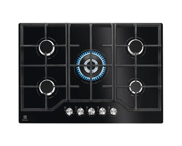 Plita incorporabila Electrolux KGG75362K, gaz, 75 cm, arzator WOK, sticla ceramica, 2000 W, negru