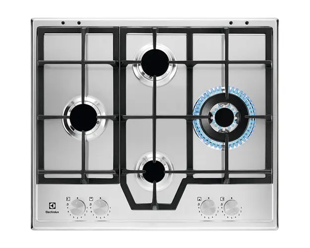 Plita incorporabila Electrolux KGS64562SX, gaz, 4 arzatoare, 60 cm, Gratare fonta, Aprindere electrica, Arzator Wok, Inox