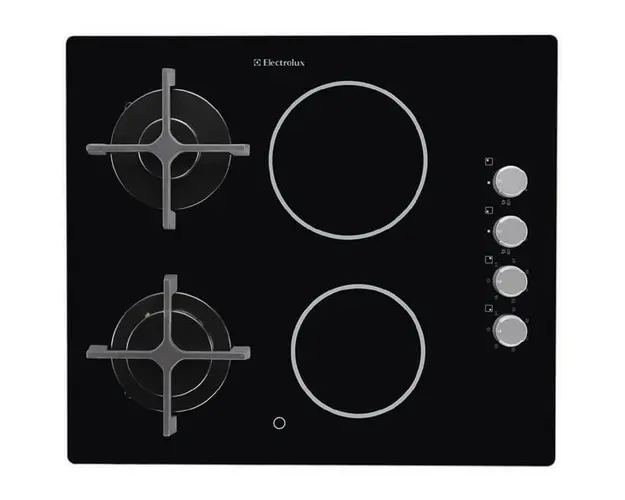 Plita incorporabila mixta Electrolux EGE6172NOK, 2 zone gaz, 2 zone vitroceramice, aprindere electrica, negru