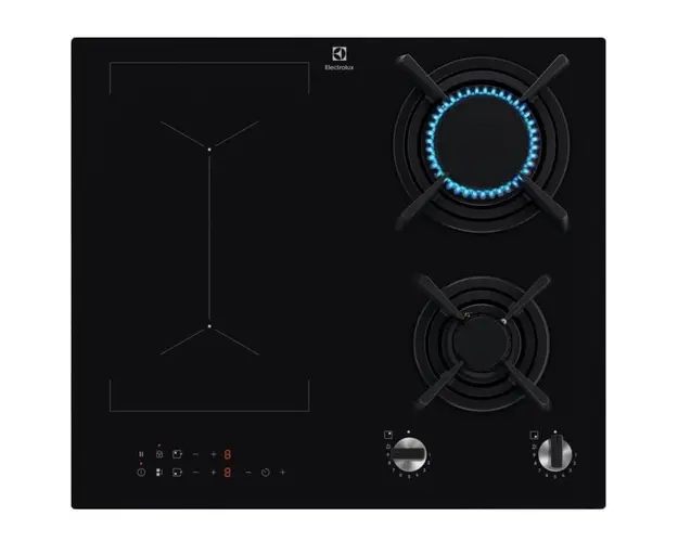 Plita incorporabila mixta inductie si gaz Electrolux KDI641723K, 60 cm latime, functie punte, Booster, Gratare de fonta, Oprire automata, Culoare neagra