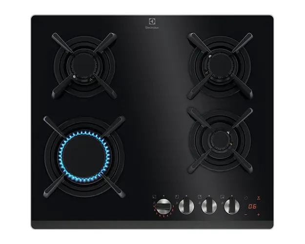 Plita incorporabila pe gaz Electrolux KGG643753K, 60 cm, conexiune Hob2Hood, Gratare de fonta, Timer, Negru