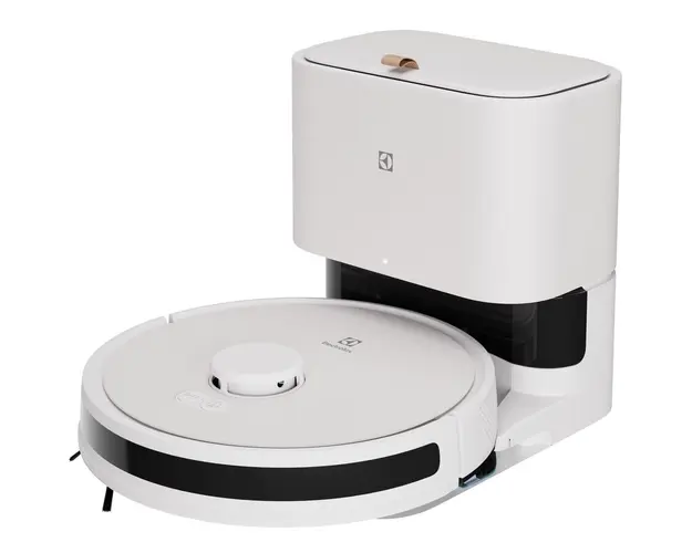 Robot de aspirare ER71UW2SW, aspirator si mop, statie automata de golire cu sac igienic Electrolux, 2,4l, tehnologie LiDAR, WI-FI, app Electrolux, 4000Pa, baterie 3200mAh, 46 Wh, 4 viteze, autonomie pana la 140 minute, alb