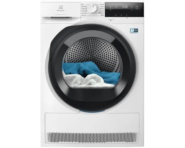 Uscator de rufe Electrolux EW7D385AE, Pompa de caldura, 8 kg, Clasa A+++, DelicateCare + Sensicare, Motor Inverter, Iluminare interioara tambur, Usa reversibila, Alb