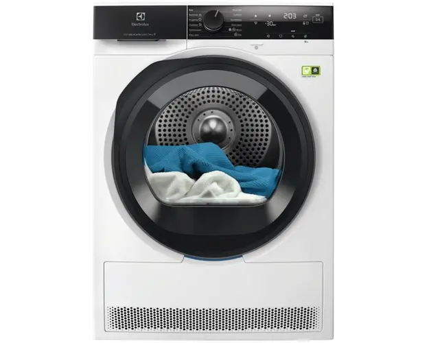 Uscator de rufe Electrolux EW7D495UCE, Pompa de caldura, 9 kg, 11 programe, Clasa A+++, Wi-Fi, Motor Inverter, Display LED, DelicateCare, Sensicare, Usa reversibila, Iluminare interioara tambur, Alb