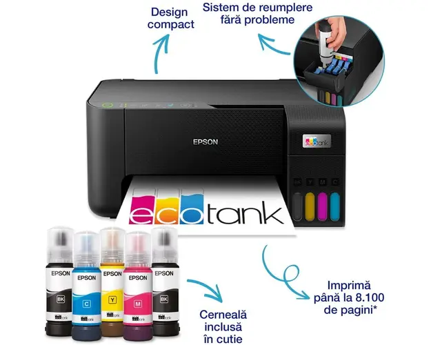 Multifunctional Epson EcoTank L3270, A4, Color, 10 ppm, USB, Wireless Negru