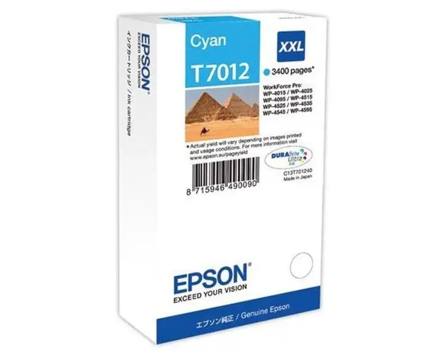 Toner Epson T7012, Ink Cartridge Xxl Cyan Singlepack, C13T70124010